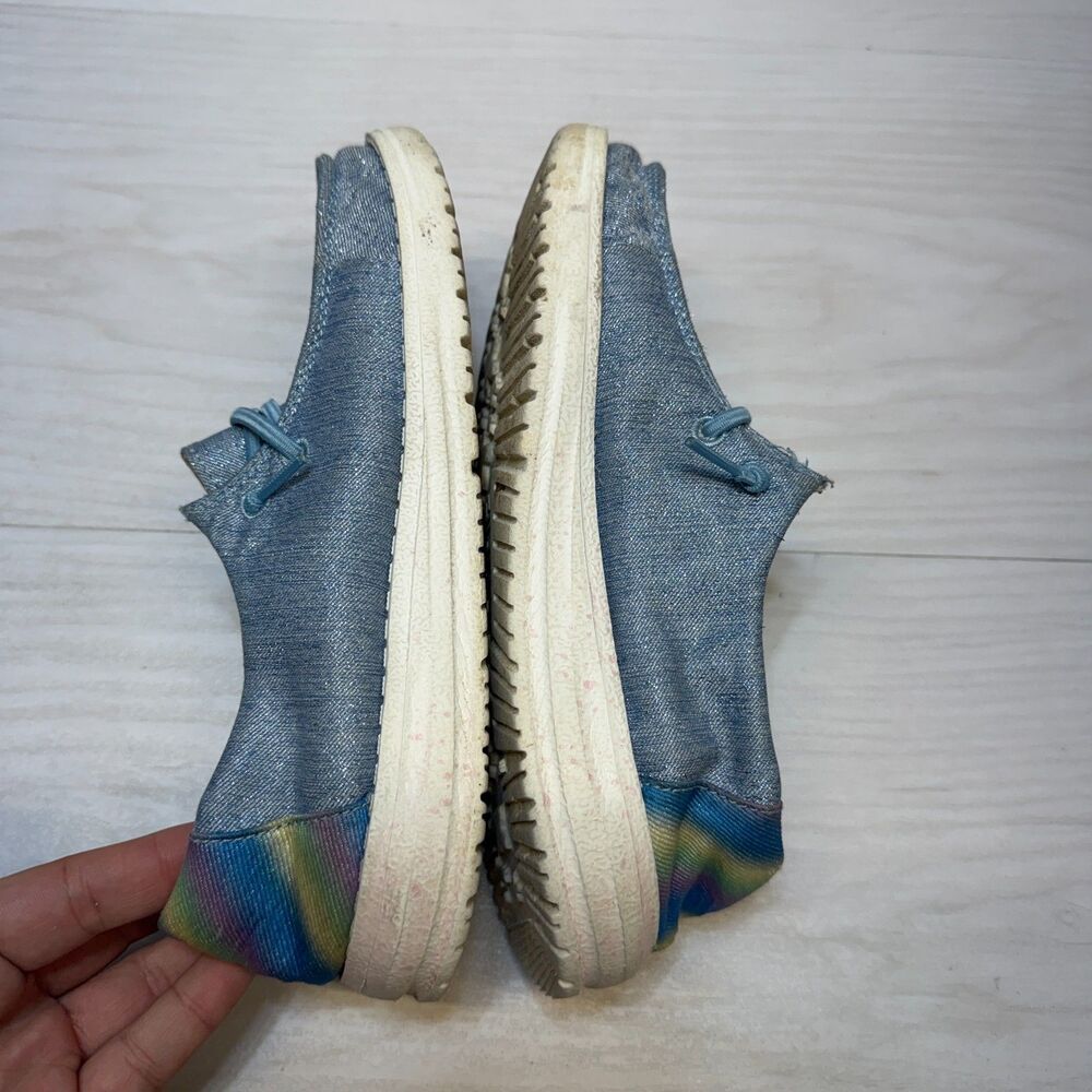 Hey Dude Wendy Sparkling Denim Shoes Youth Girls Size 3 Slip On Walking Comfort - Picture 3 of 8